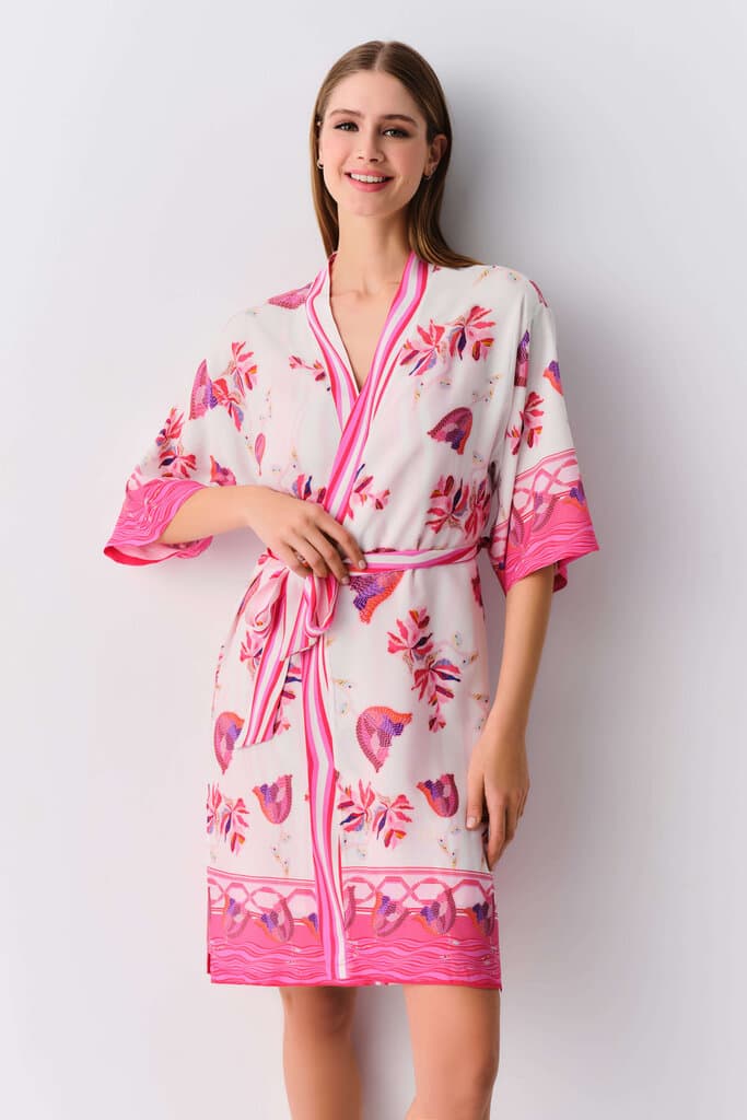 Suwen Pink Print Gigi Morning Gown Morning Gown - XL