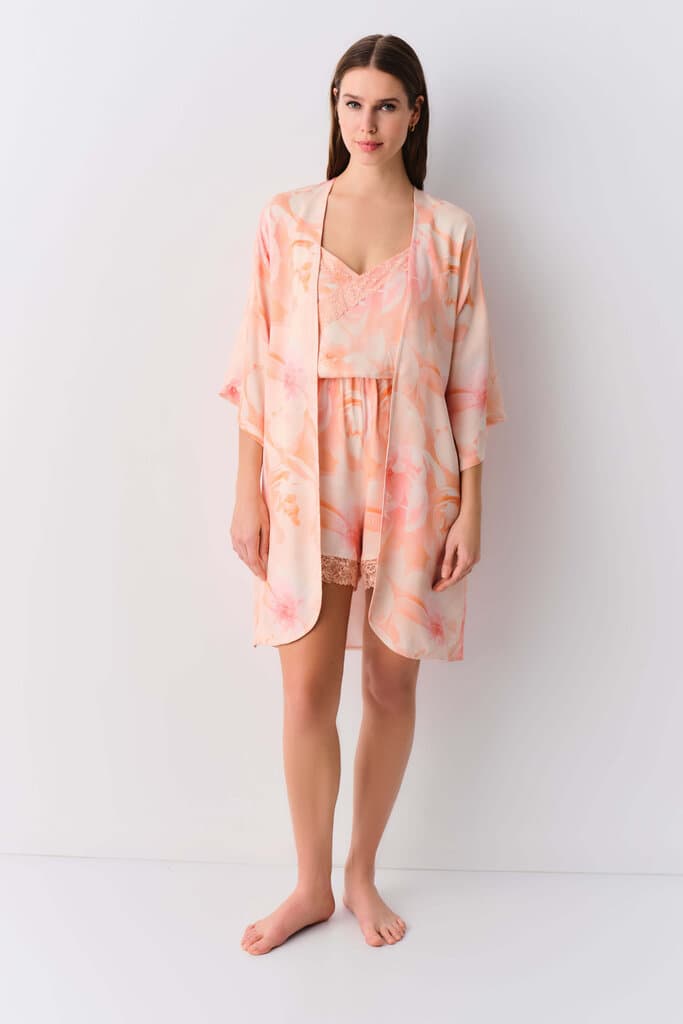 Suwen Apricot Print Romance Morning Gown Morning Gown - XL