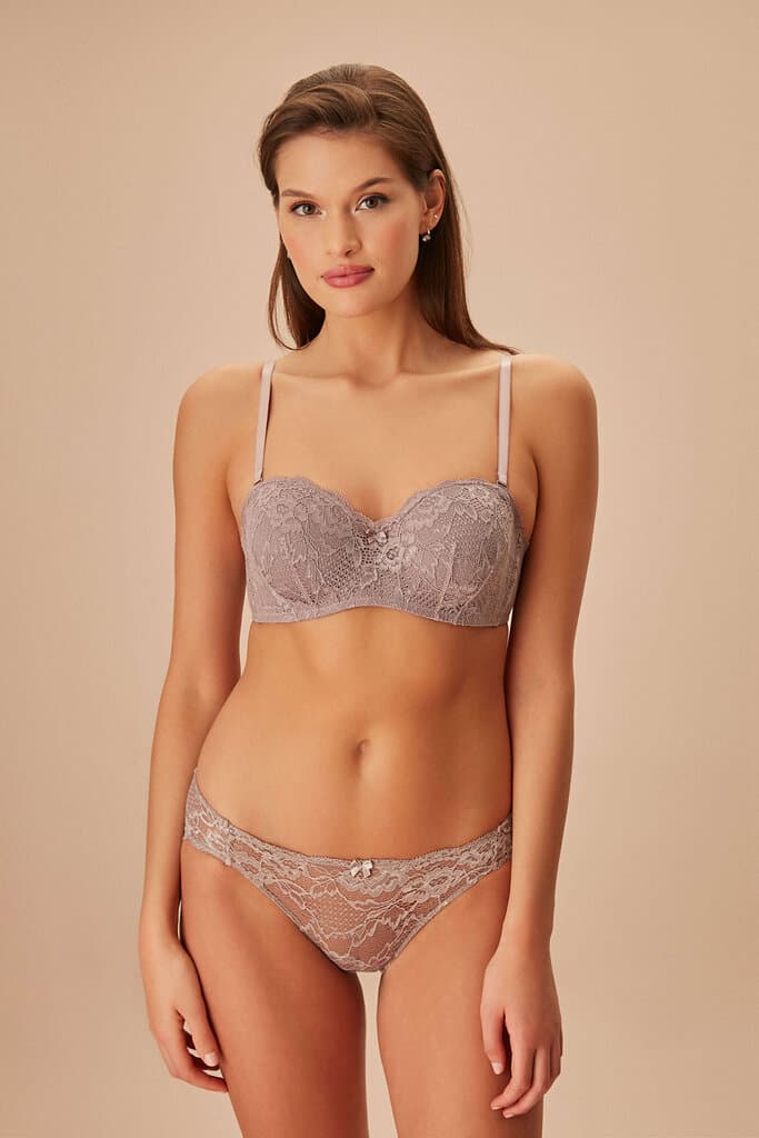 Suwen Visone Lacy Half Padded Strapless Bra Bra - 75-C