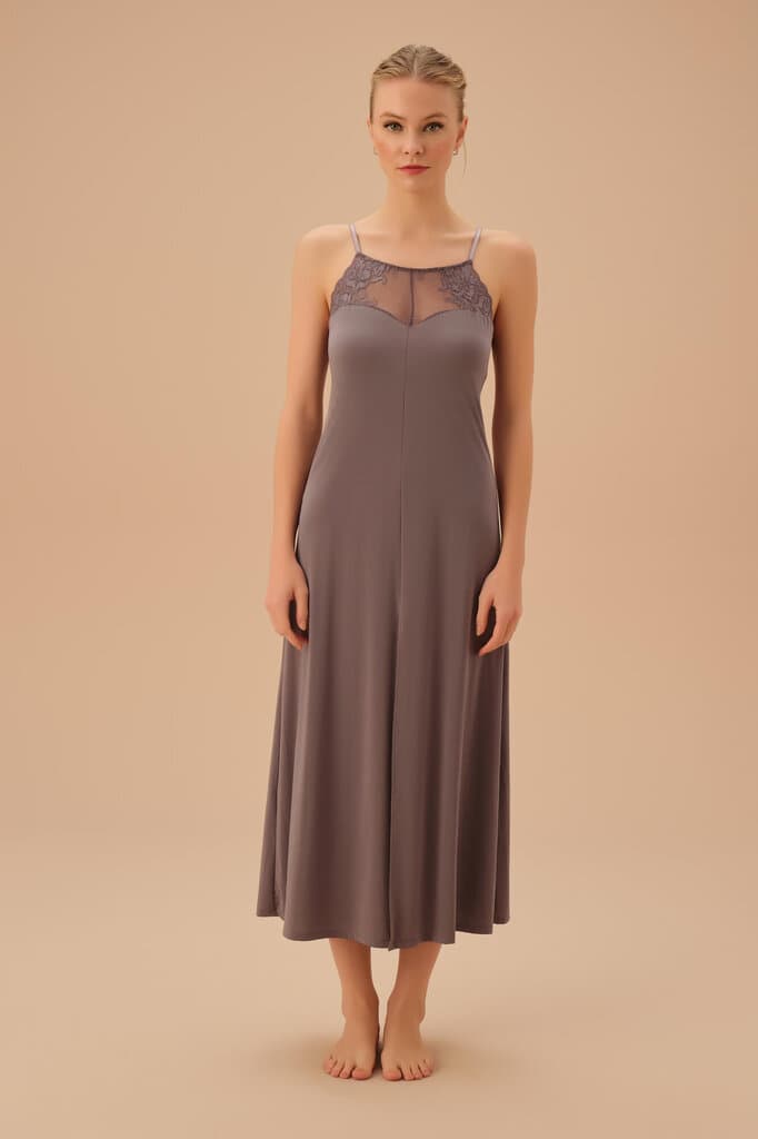 Suwen Smoke Blue Swan Long Nightie Nightie - M