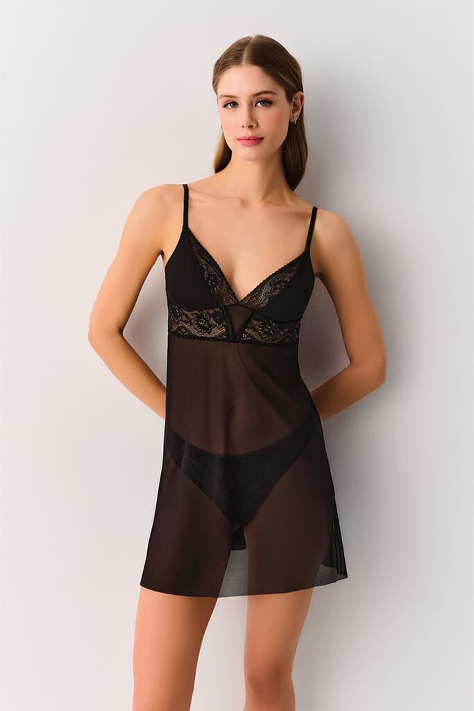 Suwen Black Duchess Nightie Nightie - XXL