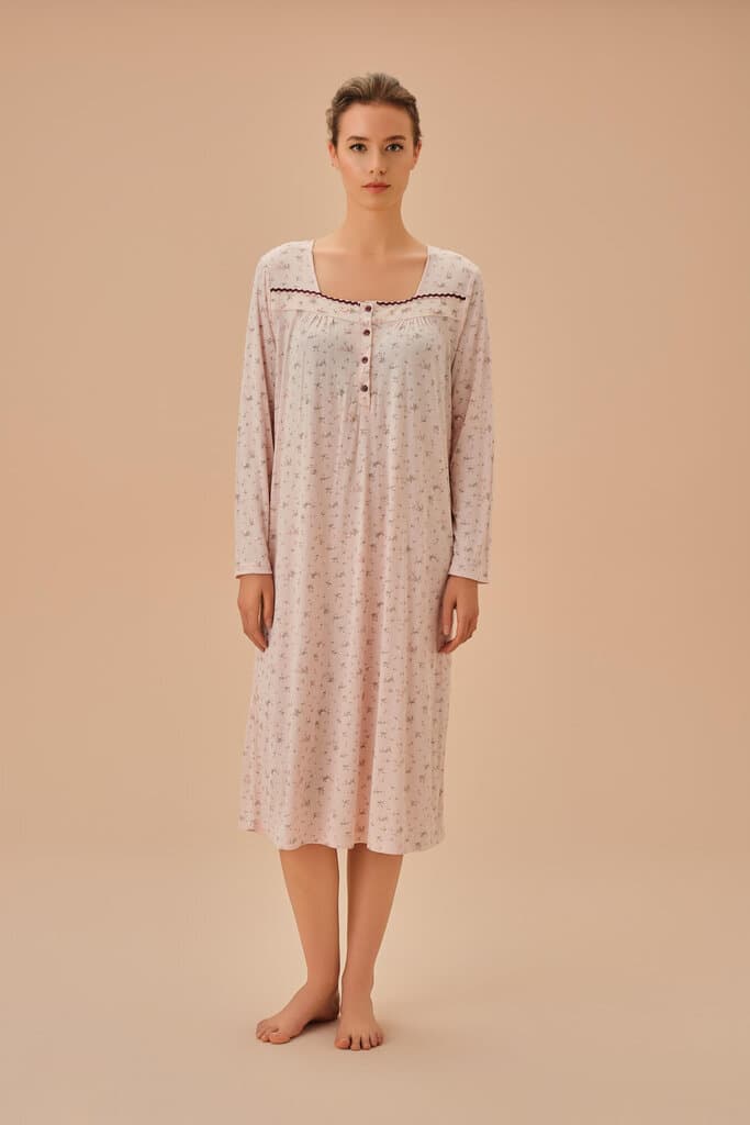 Suwen Pink Print Young Mother Mom Nightie Nightie - XXL