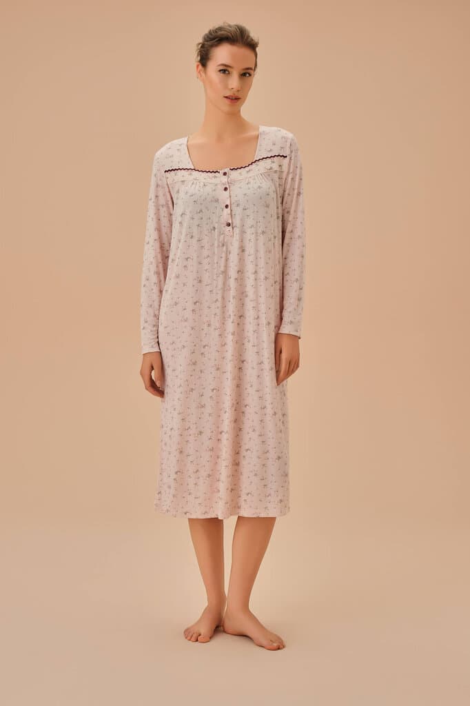 Suwen Pink Print Young Mother Mom Nightie Nightie - 3XL 2