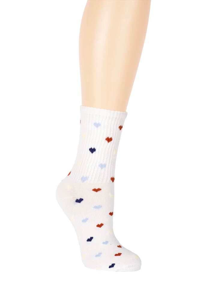 Suwen White Colorful Hearts Socket Socks - STD