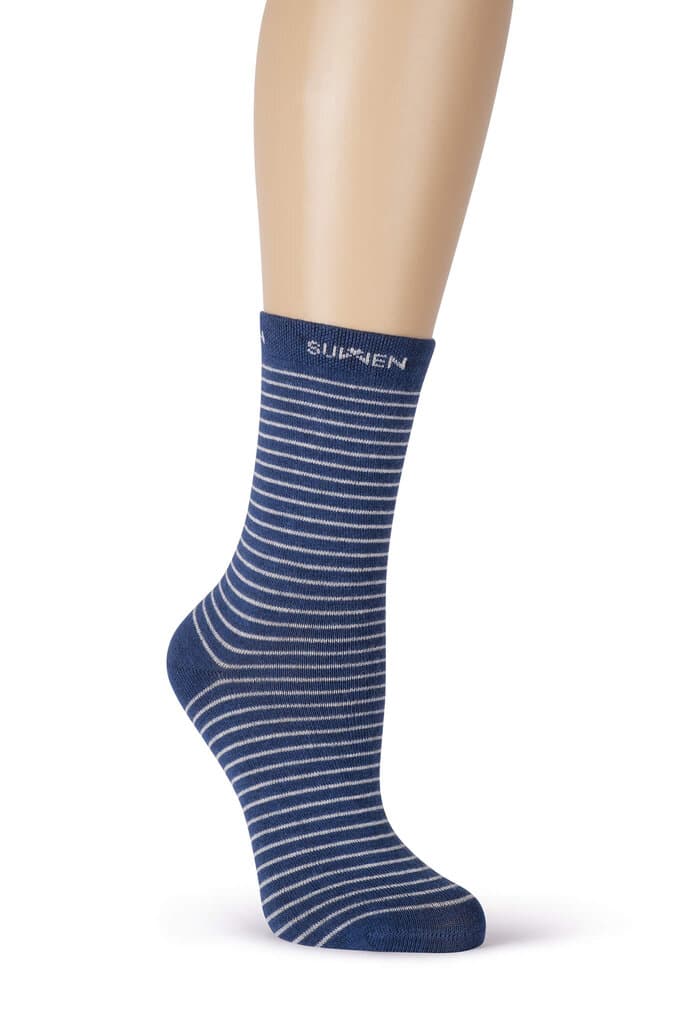 Suwen Navy Blue Stripe Logo Socket Socks - STD