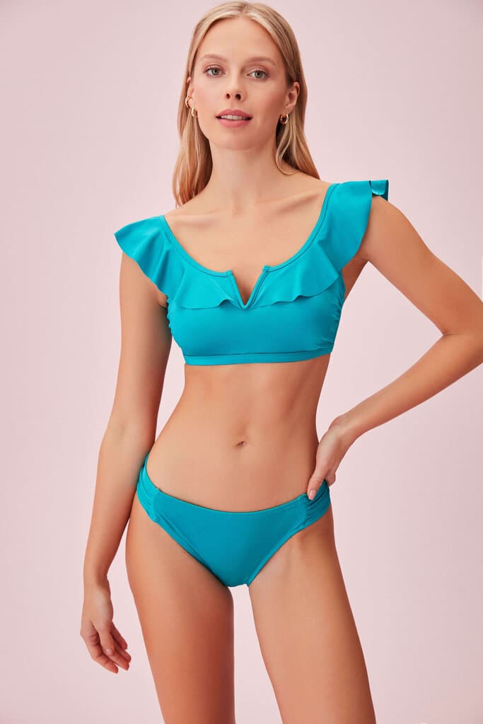 Suwen Turquoise Pleated Bikini Bottom Bikini Bottom - 40 2