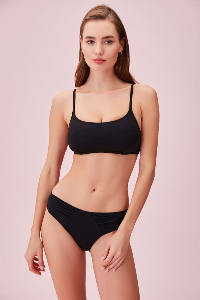Suwen Black Double Pleated Bikini Bottom Bikini Bottom - 36 2
