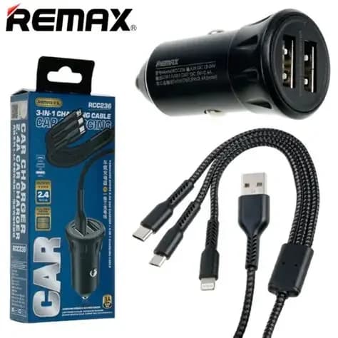 Remax Vanguard Car Charger with 3-in-1 Cable - RCC236