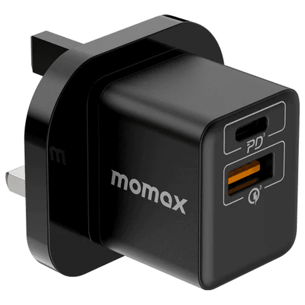 Momax One Plug Mini Charger - 20W, 2-Port, UK Plug - Black (UM36UKD)