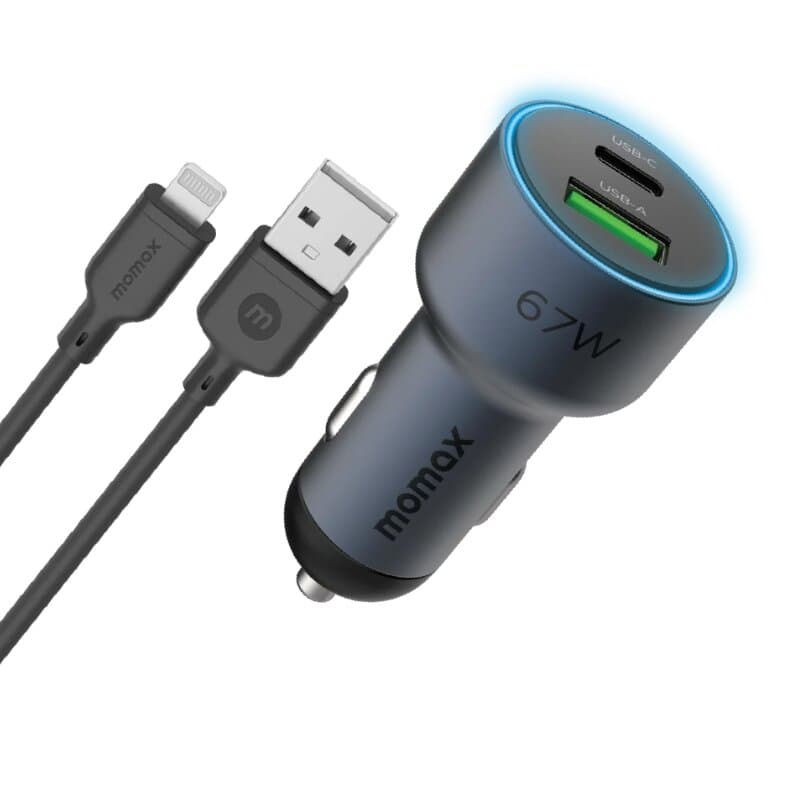 Momax MoVe Car Charger - 67W Dual-Port, w/ USB-C Cable - Space Grey (UC16GSC)