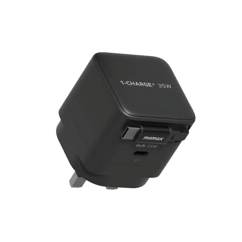 Momax CHARGE & Port GaN Charger - 35W, Retractable USB-C Cable - Black (UM72UKD) — photo 2