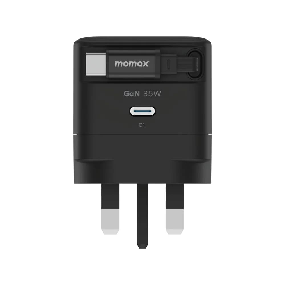 Momax CHARGE & Port GaN Charger - 35W, Retractable USB-C Cable - Black (UM72UKD) — photo 3