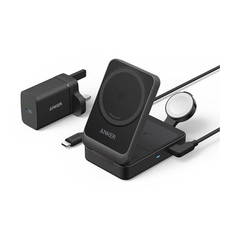 Anker MagGo Charging Station - 15W Qi2, 3-in-1 - Black (B25M3V11)