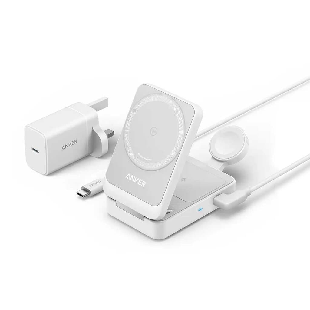 Anker MagGo Charging Station - 15W Qi2, 3-in-1 - White (B2557221)