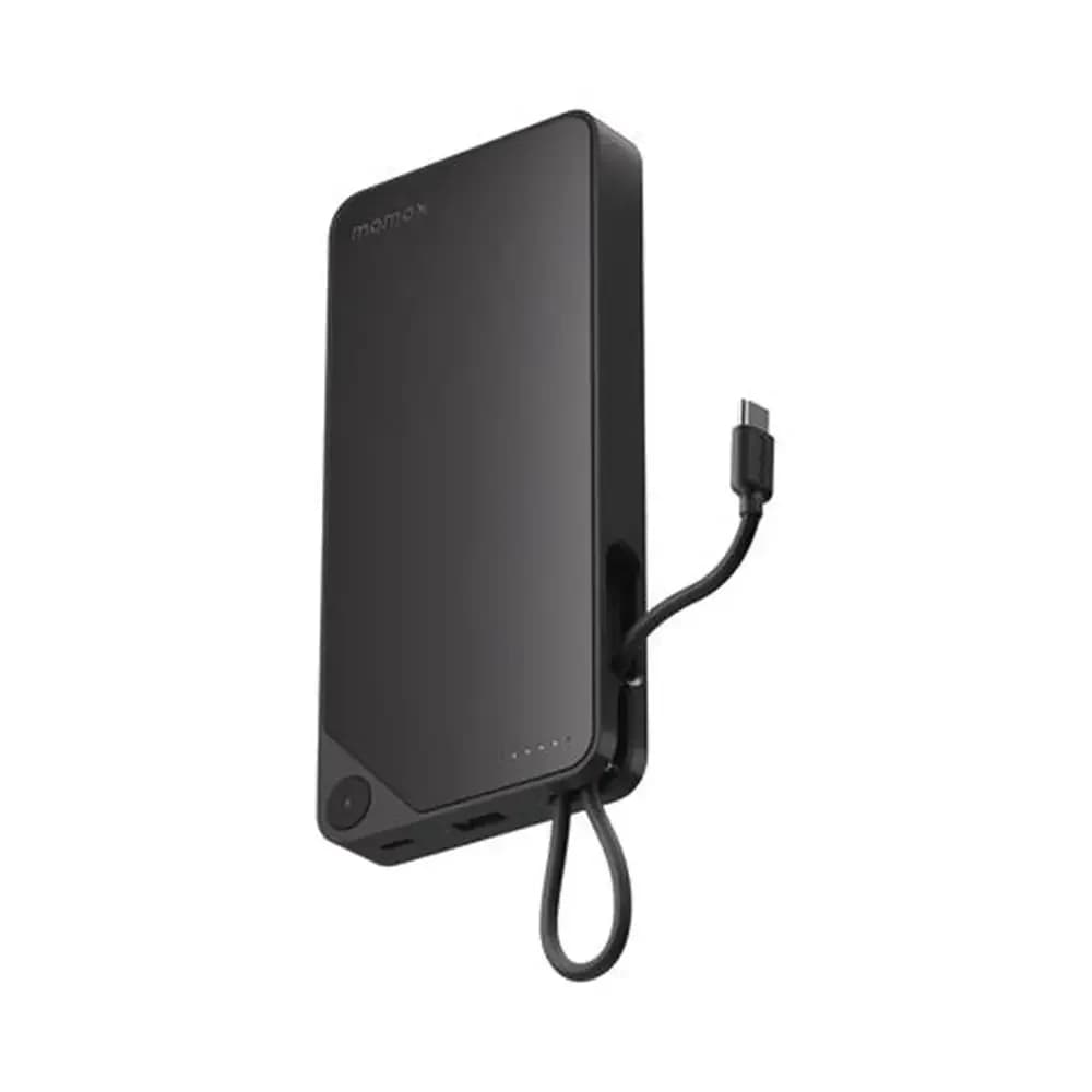 Momax Power X Power Bank - 10K mAh, Built-in USB-C Cable - Black (IP152D)
