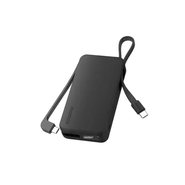 Momax Power Vital+ Power Bank - 10K mAh, Built-in USB-C & Lightning Cables - Black (IP138MFID)