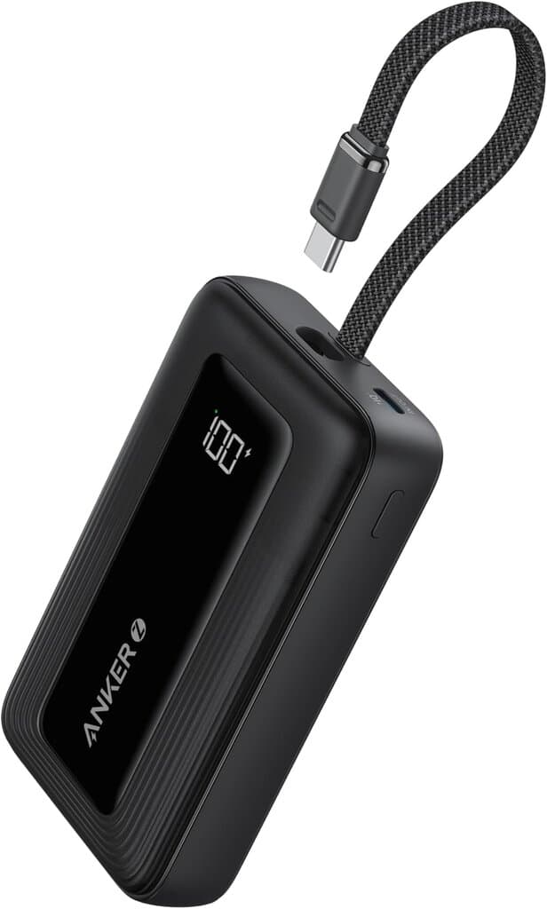 Anker Power Bank - 10K mAh, 30W, Built-in USB-C Cable - Black (A1688H11)