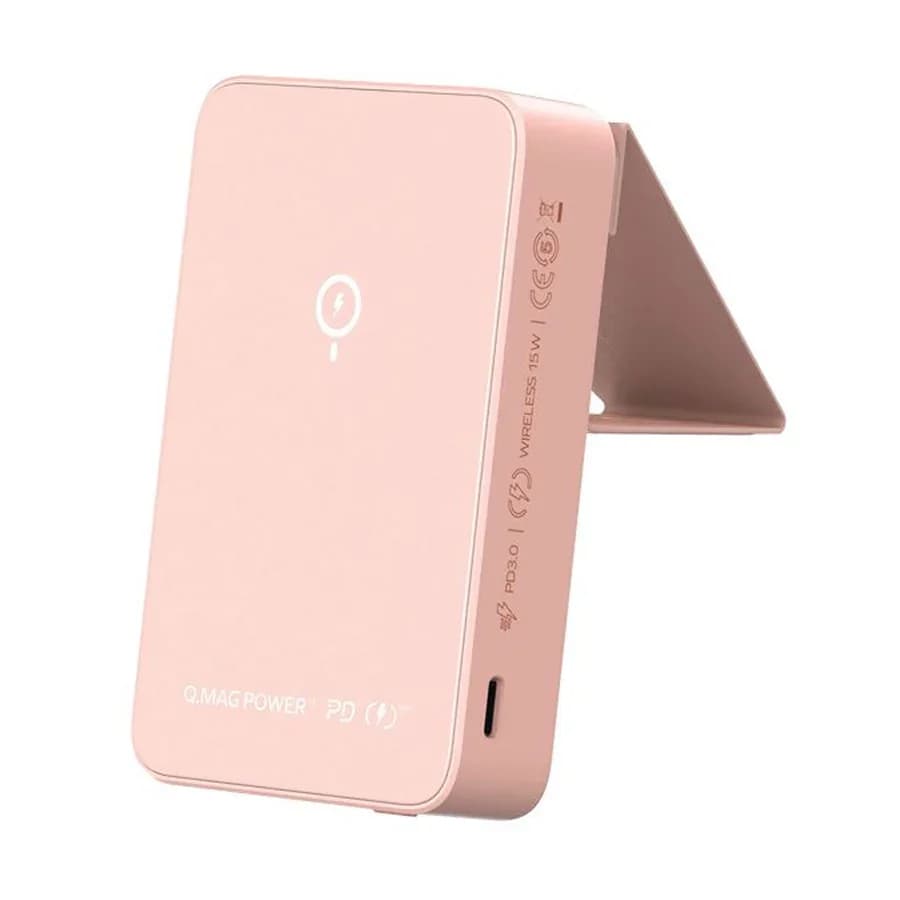 MOMAX Q.Mag Power 15 Magnetic Wireless Power Bank - 10K mAh, w/ Stand - Pink (IP121P)