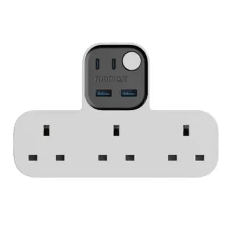 Momax Charge Work Flow Extension Socket - 3-Outlet T-Shaped, w/ USB - White (US19UKW)