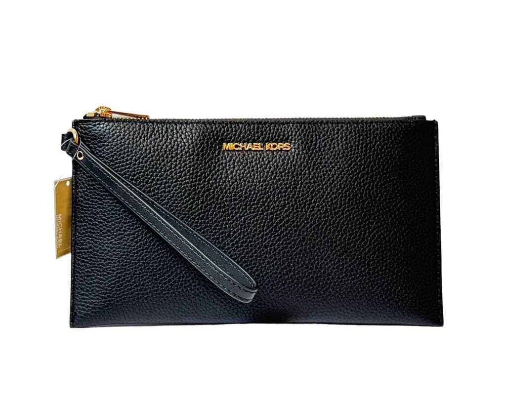 MICHAEL KORS JET SET TRAVEL LARGE CLUTCH LEATHER WRISTLET BLACK