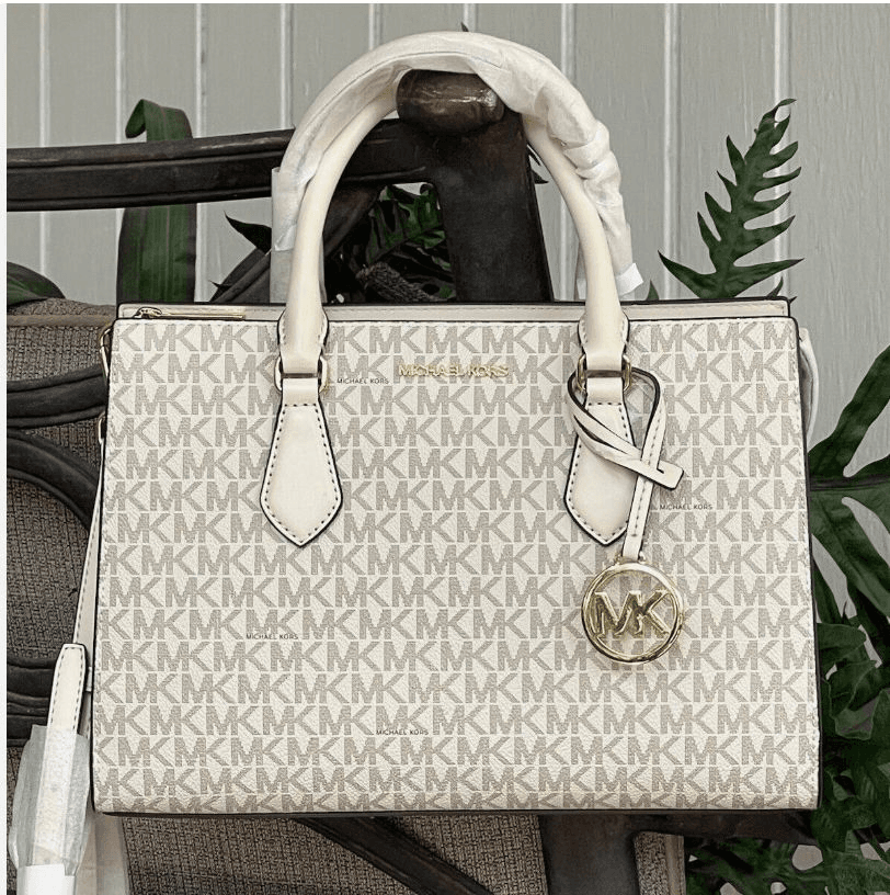 MICHAEL KORS SHEILA MEDIUM TRIPLE COMPARTMENT SATCHEL SHOULDER BAG MK CREAM LOGO 3