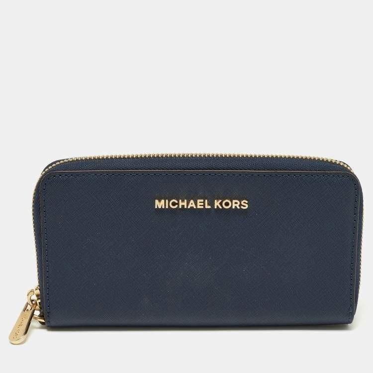 Michael Kors Large Continental Leather Long Zip Around Wristlet Wallet - Navy 3