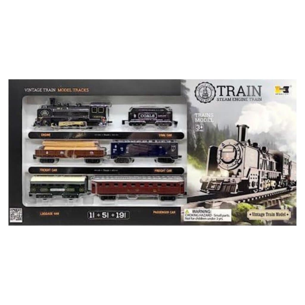 Steam Engine Train Set with 5 Cars Toy
