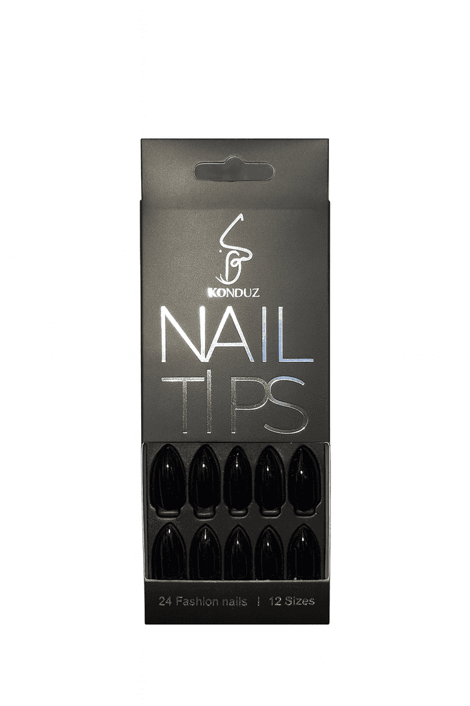 KONOUZ Black Glossy Almond Nail Tips – 24pcs (02)
