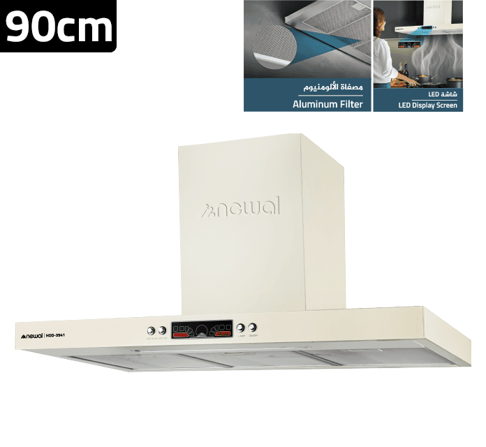 Newal Kitchen Hood 90cm with Aluminum Filter, Copper Motor, and LED Light - HOD-3941/04 1