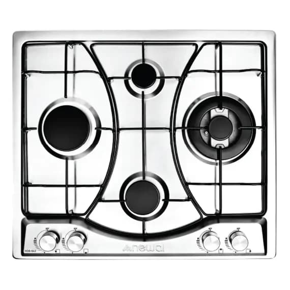 Newal Gas Hob 4 Burners with Stainless Steel Plate and Polished Iron Supports - HOB-642 (Stainless Steel)