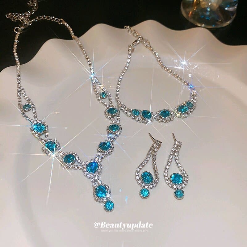 Sparkling Aqua Crystal Statement Set