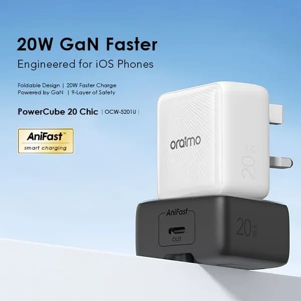 Oraimo Charger 20W Gan Tech with C To C Cable (White) 3