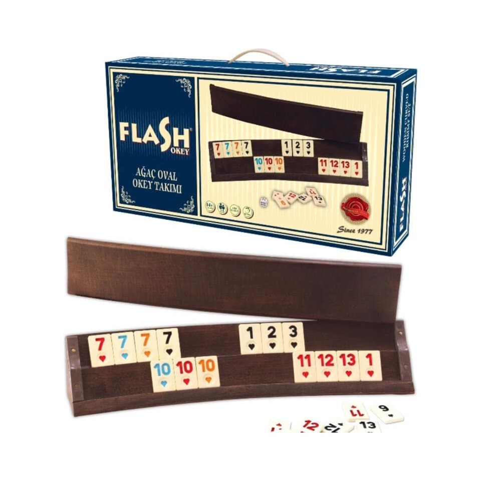 Star Flash Okey Wooden Curved Rummy Set