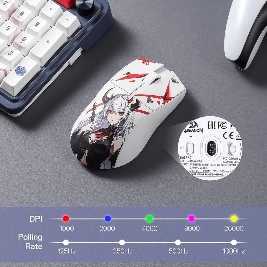 Redragon Anime Ultra Light Wireless Gaming Mouse - White 6