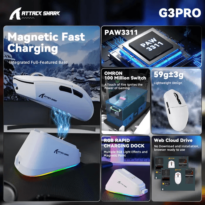 Attack Shark G3 Pro Wireless Gaming Mouse - White 8