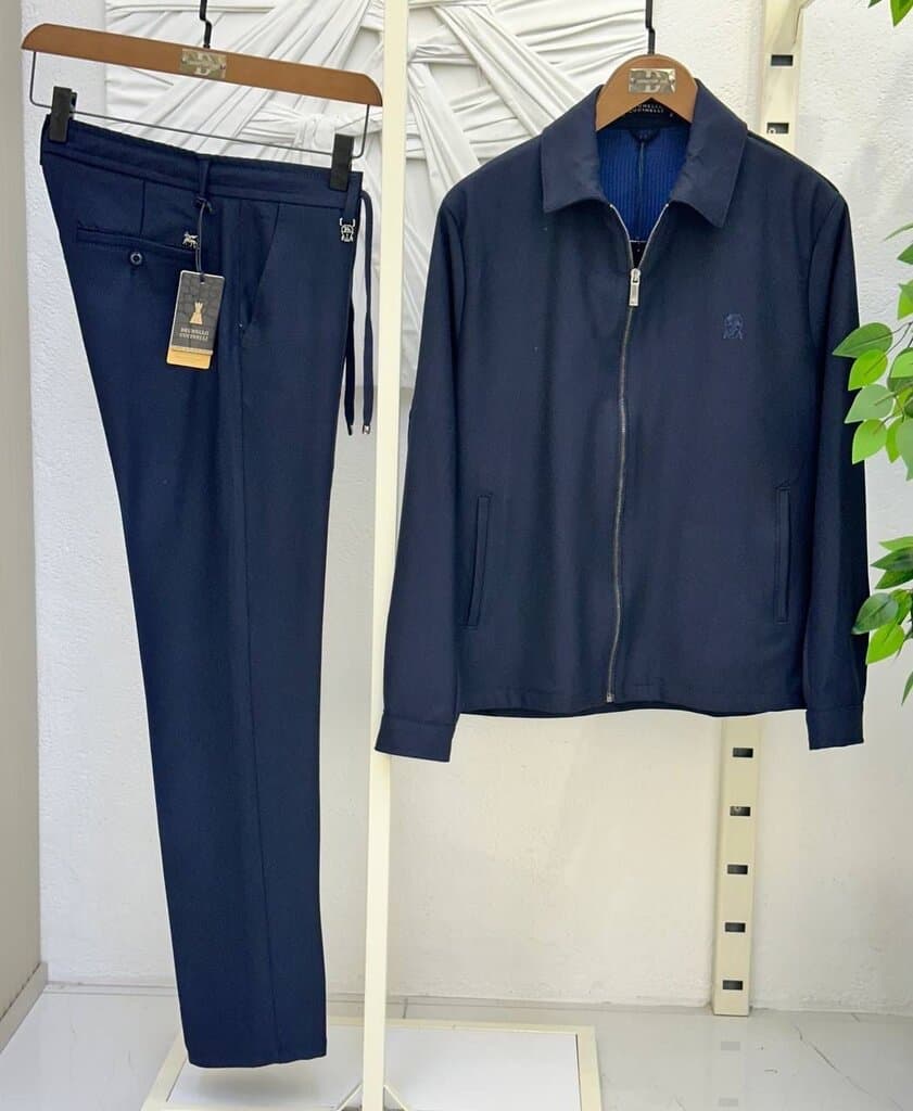 Brunello Men's Suit - Italian Cotton Navy Blue (M)