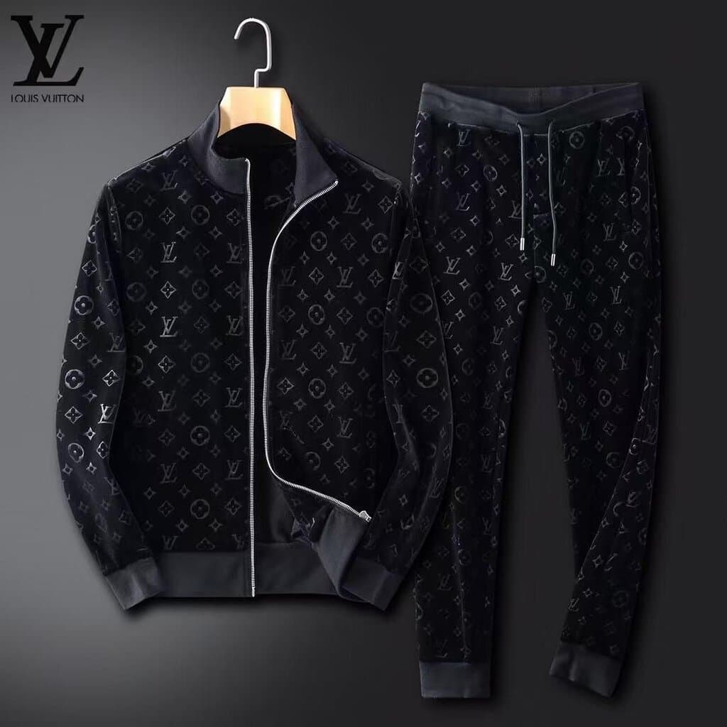 LV Men's Cotton Pajama Set - Black (L)
