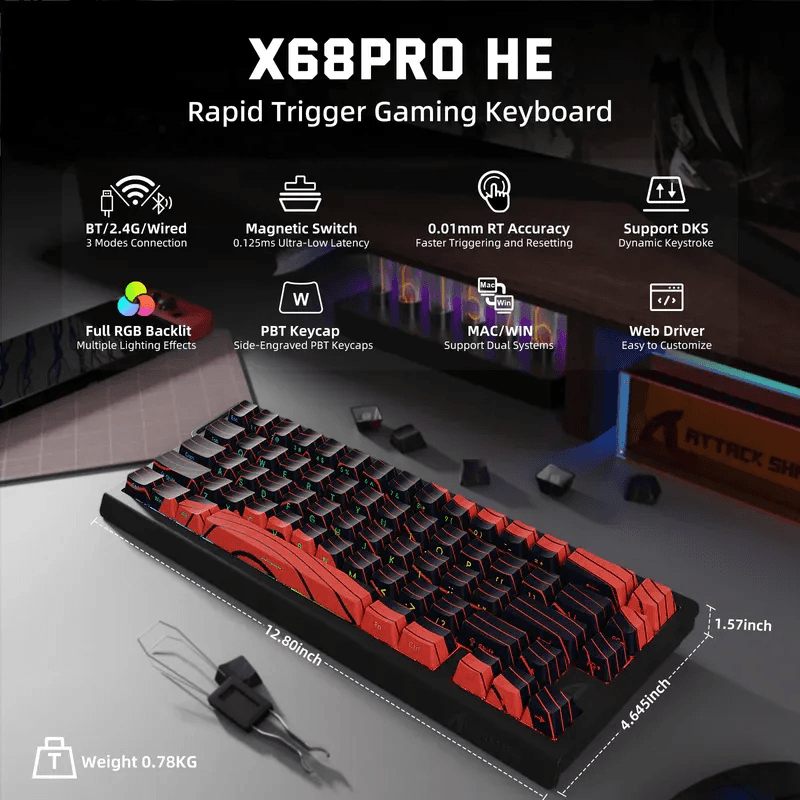 Attack Shark X68 Pro HE Keyboard - Black And Red 2