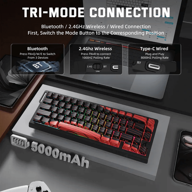 Attack Shark X68 Pro HE Keyboard - Black And Red 3