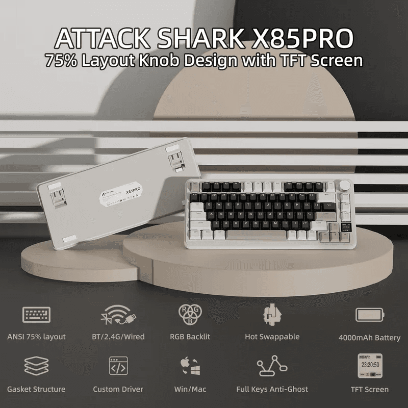 ATTACK SHARK X85 PRO Tri-mode Gasket Mechanical Keyboard - Cheese 2