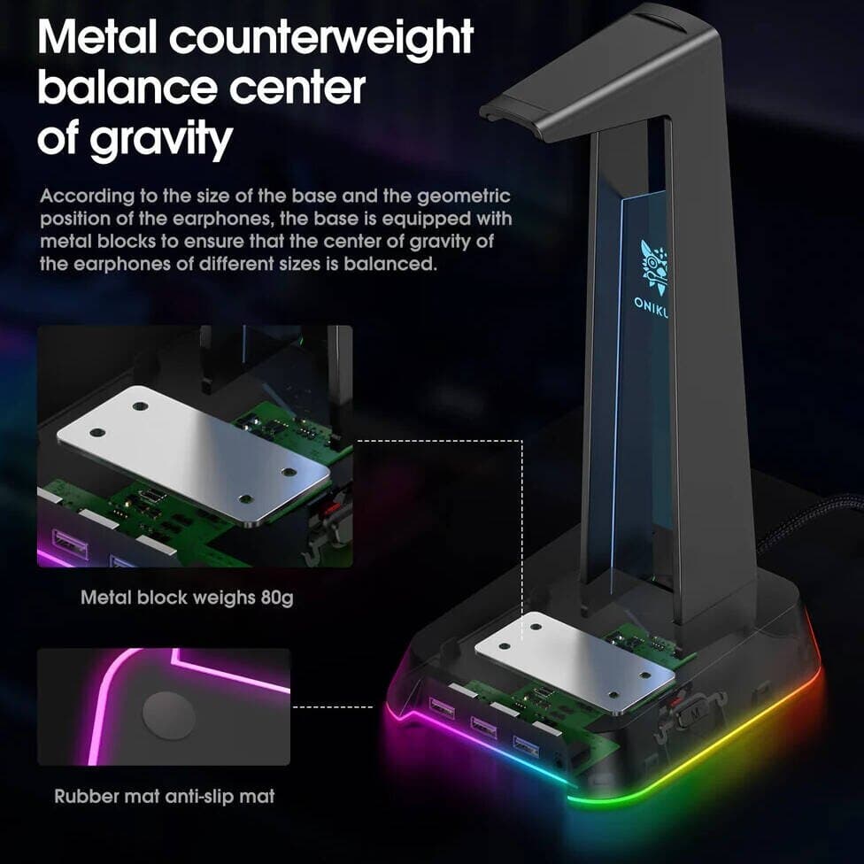 ONIKUMA ST-2 RGB Gaming Headphone Stand - Black 6