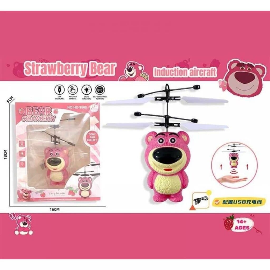 Mini Bear Strawberry Drone Hand Induction Flying Ball Toy for Kids