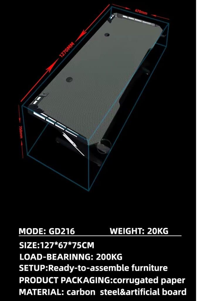 Jertech GD-216 Gaming Desk (Gray) 10