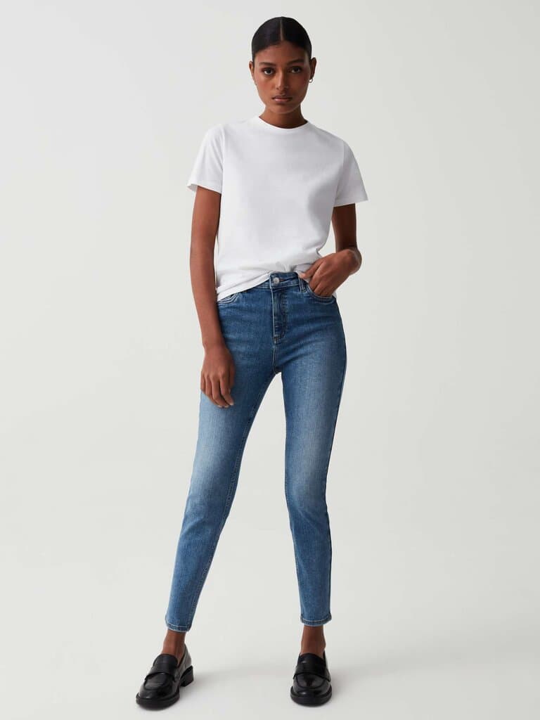OVS Medium Wash Skinny-fit stretch jeans with five pockets