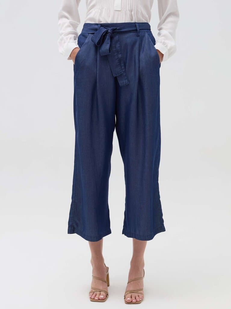 OVS Denim Blue Denim-effect fluid trousers with belt