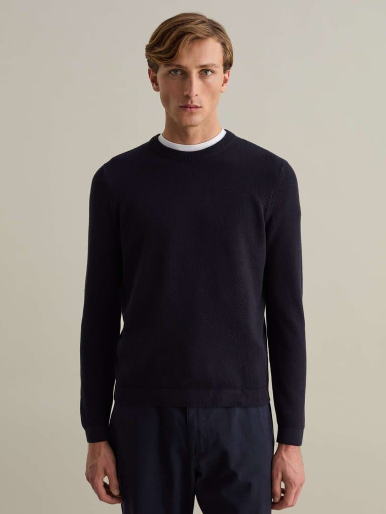 PIOMBO Navy Blue Piquet pullover with round neck