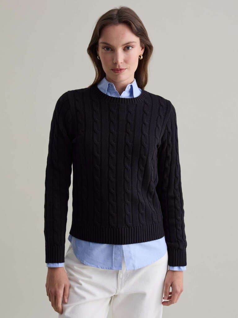 PIOMBO Cream White Ribbed pullover with cable-knit design