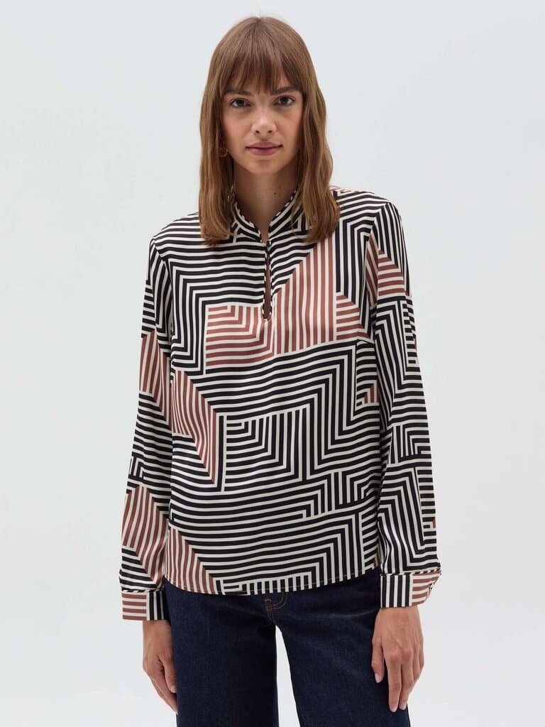 OVS Black/White Satin blouse with print and button