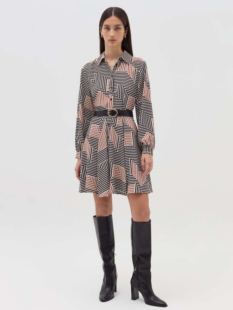 OVS Black/Brown Short shirt dress with pattern