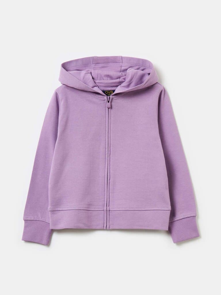 OVS KIDS Powder Pink Full-zip sweatshirt in solid colour French terry